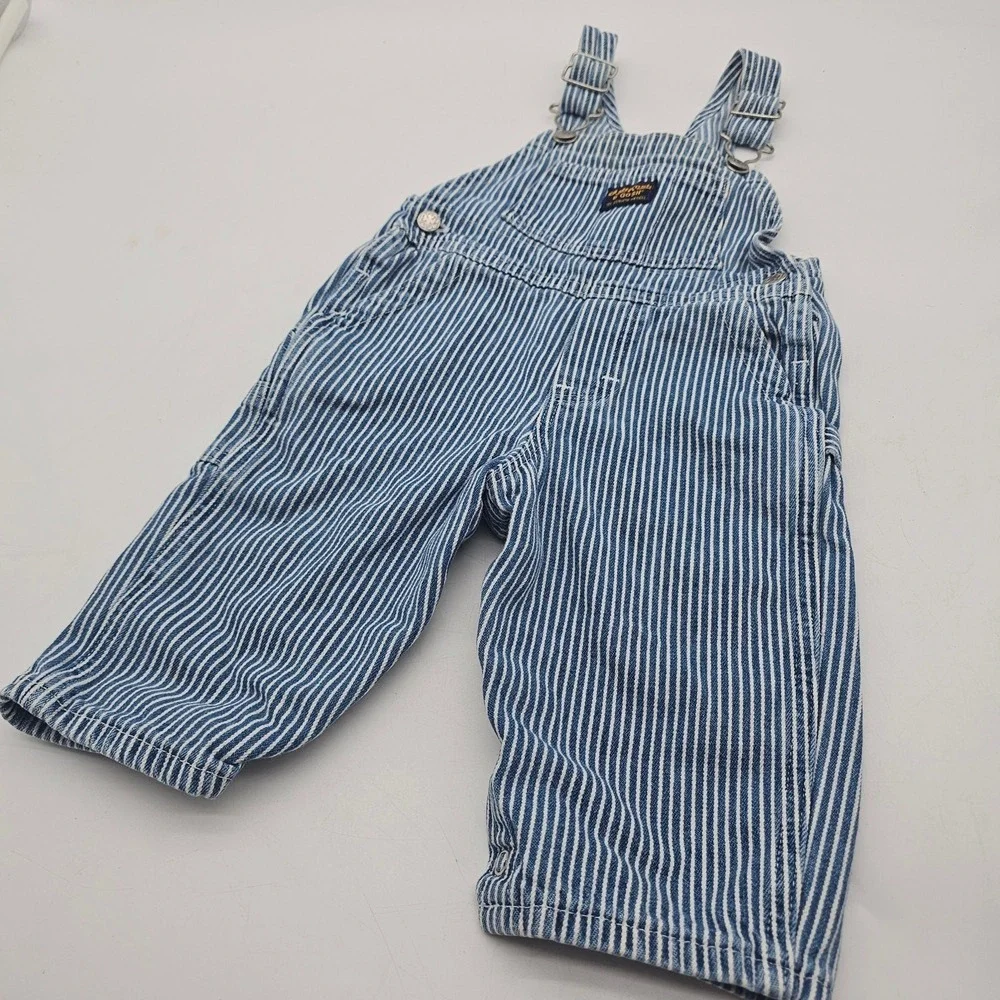 Vintage Oshkosh Bgosh Overalls Vestbak Size 12 Months Engineer Stripe Blue White